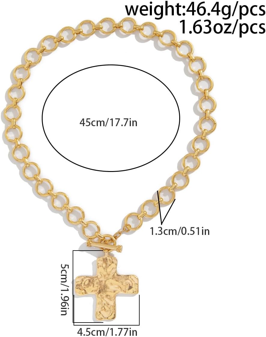 Chunky Gold Cross Necklace for Women Statement Cross Pendant Necklace Hammered Bold Crucifix Necklace Vintage Toggle Clasp Necklace Fashion Jewelry Accessary - Image 4