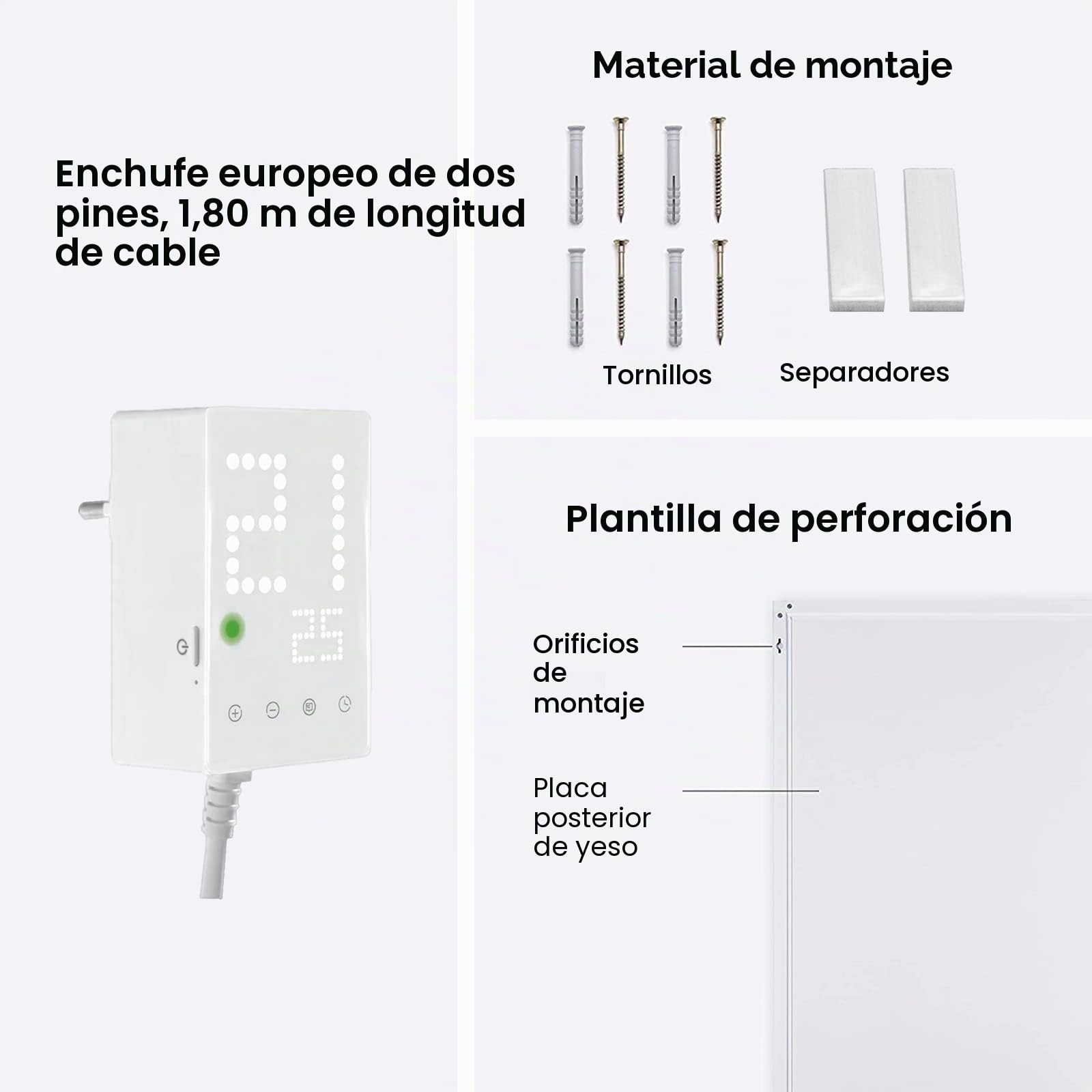 Calefactor Bajo Consumo 600W, Calefacción por Infrarrojos Pared con termostato táctil Hasta 120 Grados Centígrados - 3 Minutos para Alcanzar la Temperatura de Funcionamiento - PO
