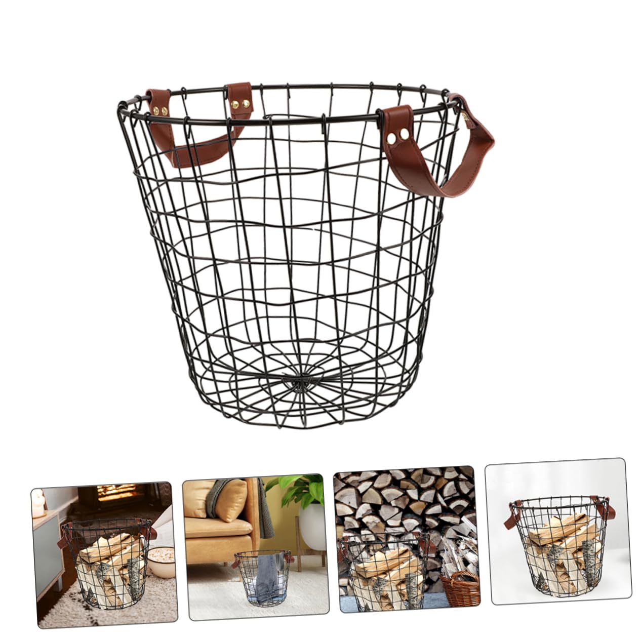HANABASS Cesto con Struttura Ventilata Rustico Porta Legna in Ferro Rotondo Stile Farmhouse e Grande Capacità Decorativo per Esterni e Campeggio