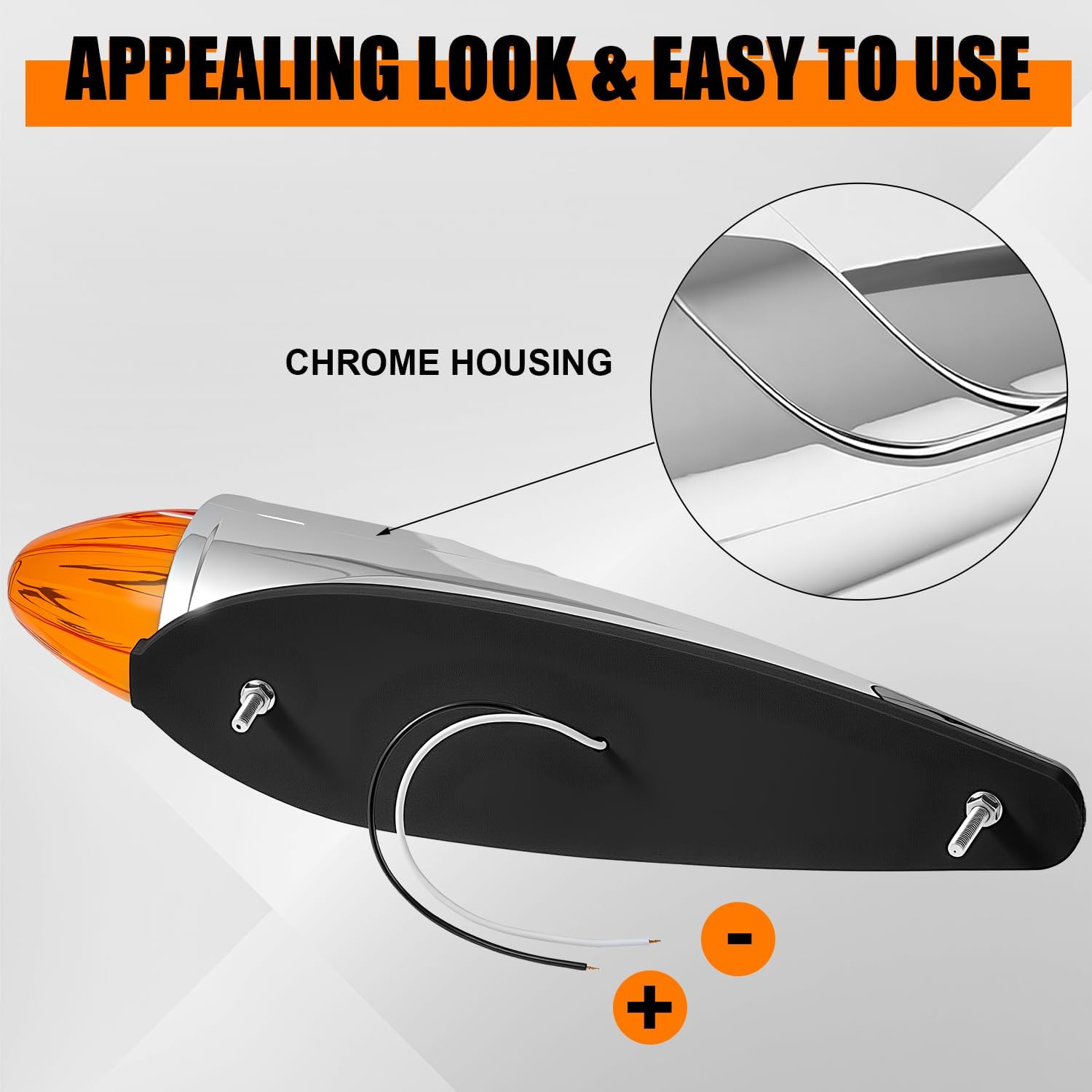 5PCS Amber Cab Marker Lights 17 LED Top Roof Running Lights Assembly Chrome Cab Marker Truck Lights Replacement for Kenworth/Peterbilt/Freightliner/Mack,DOT Compliant Waterproof