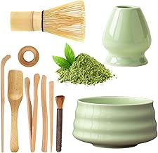 Matcha Set, 10 Pieces Matcha Tea Set Matcha Whisk Set with Matcha Bowl with Pourer, Matcha Stirrer Stand, Matcha Ladle and Spoon Japanese Matcha Accessories