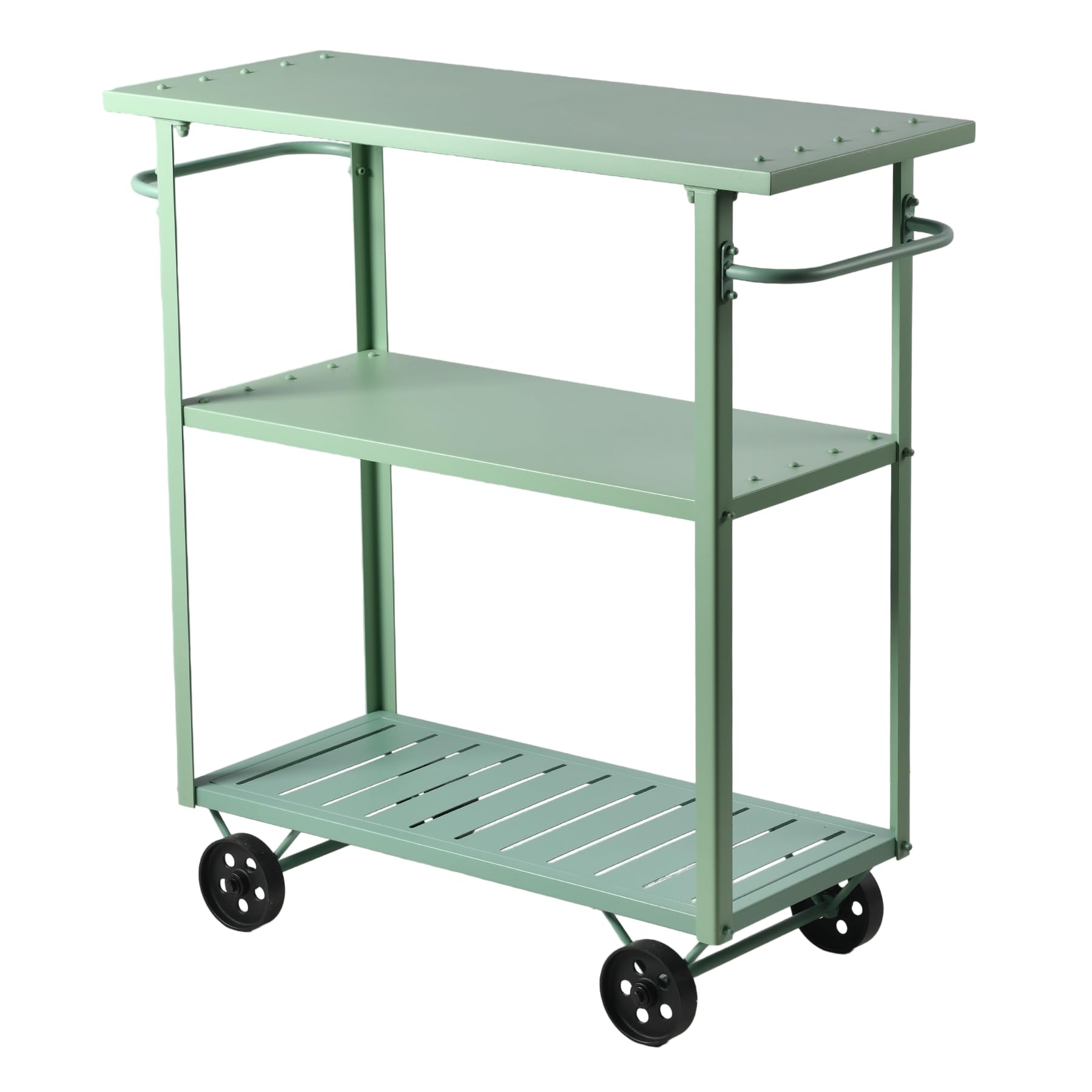 LOKKHAN 3-Tier Metal Rolling Cart with Wheels, 39.37x15.74x41 in, Pea Green
