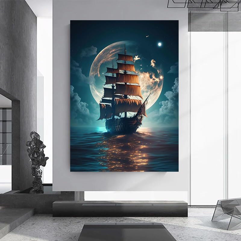 Amazon.co.jp: luose ブラック 海賊船 キャンバス 絵画 ヴィンテージ