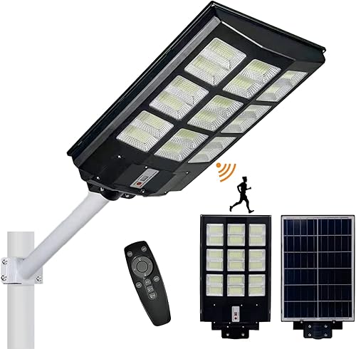 Miniatura 2 de Vipbera - Luces solares de 1000 W con sensor de movimiento para exteriores, luz de calle solar del atardecer al amanecer al aire libre con luz de