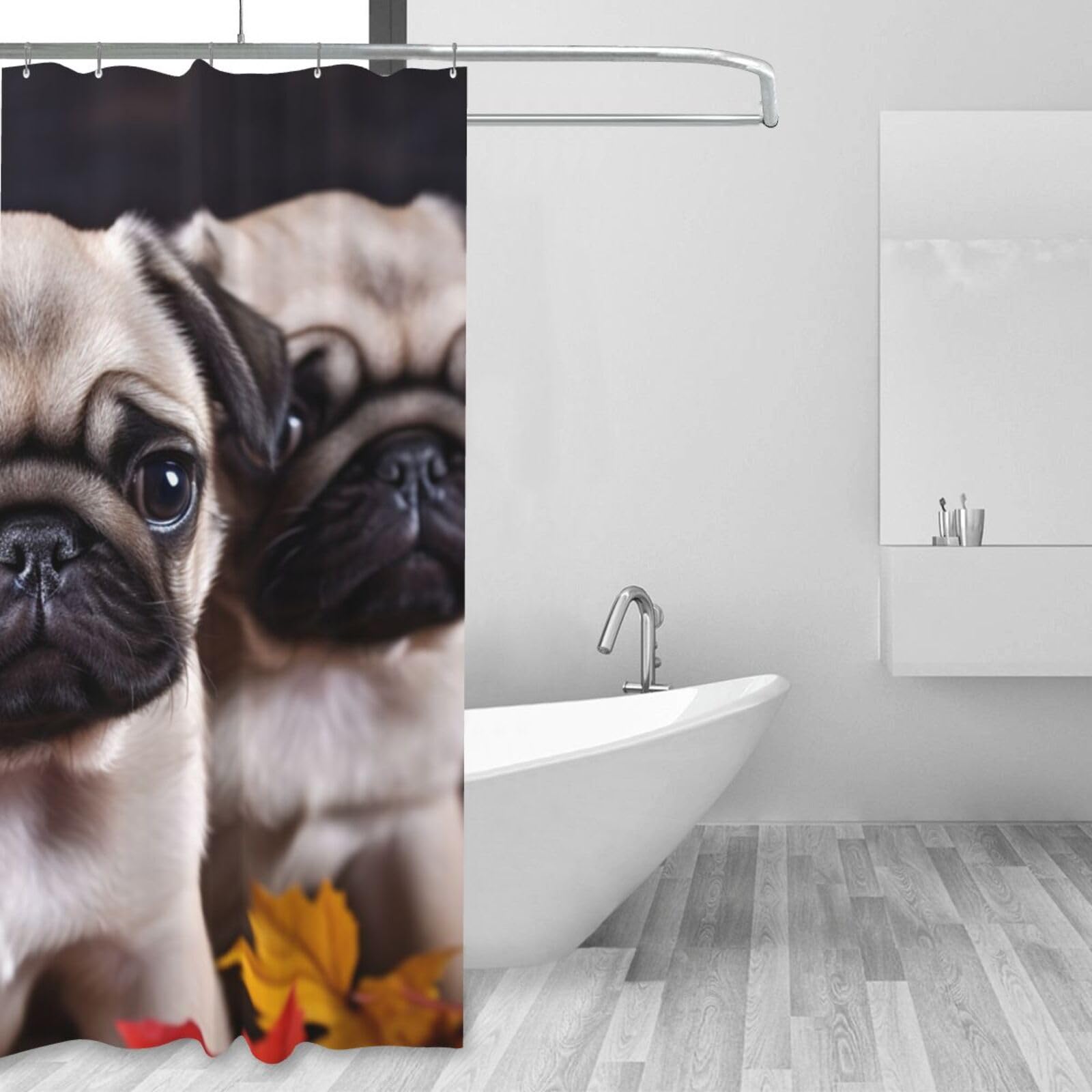 Rideau de douche chiots carlin pour égayer la salle de bain