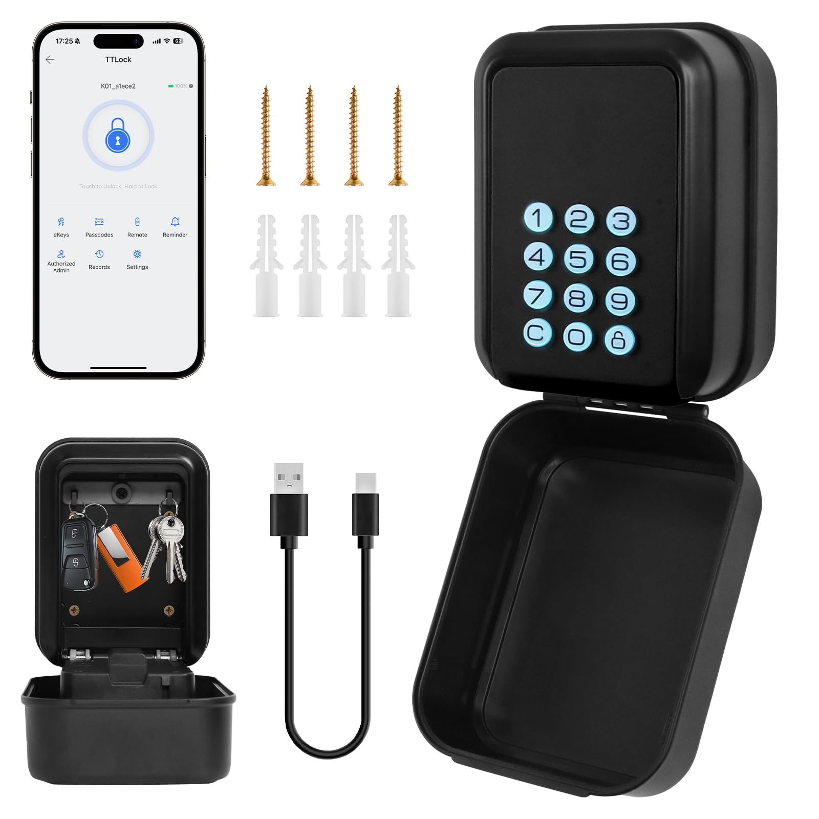 Cassetta Chiavi con Codice,Cassaforte per Chiavi Cassetta di Sicurezza IP65 | Cassetta Sicurezza Chiavi per Chiavis-Bluetooth con App TTLock, Cassetta Chiavi con Codice per Casa Garage Scuola Ufficio