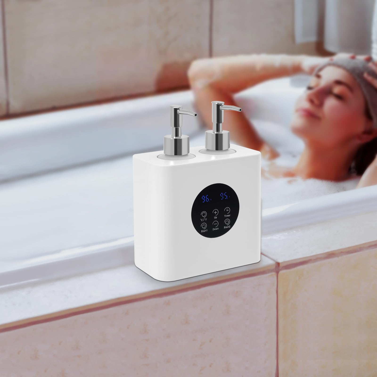 Biały podgrzewacz oleju do masażu z dozownikiem butelek oleju, elektryczny podgrzewacz olejku do masażu, do domu, spa, salonu piękności, salonu fryzjerskiego, 16,7 x 9,8 x 15,8 cm