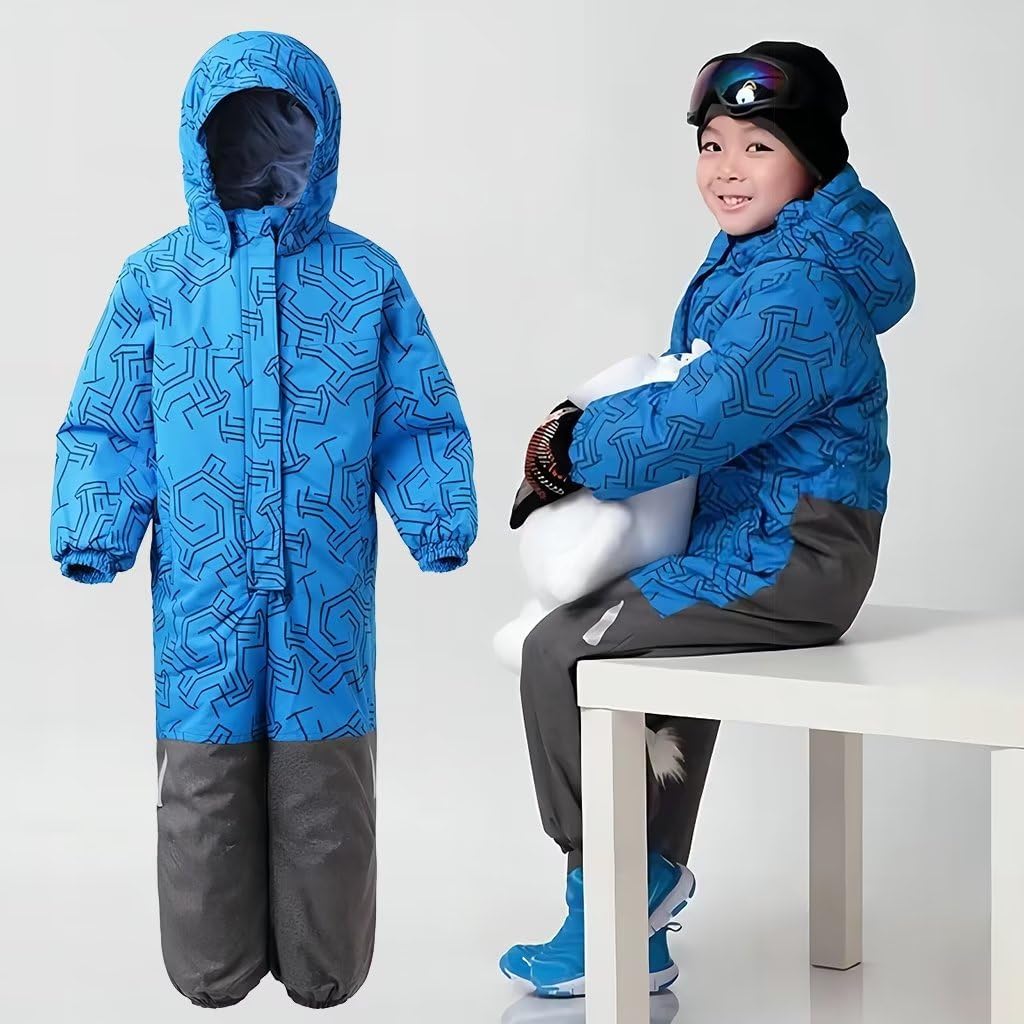 linboo Combinaison de Ski pour Enfant Fille Garçon Combinaison de Neige à Capuche Imperméables Coupe-Vent Vêtements de Ski avec Bandes Réfléchissantes