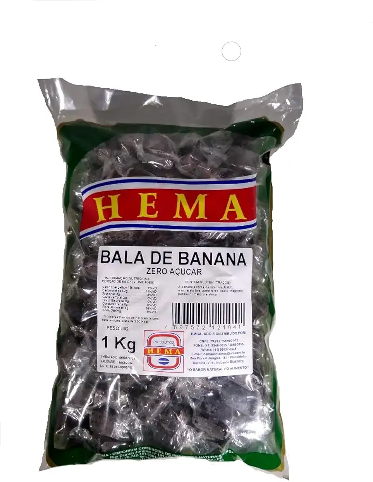 Bala de Banana - Zero Açucar - Pcte 1 Kg - Hema