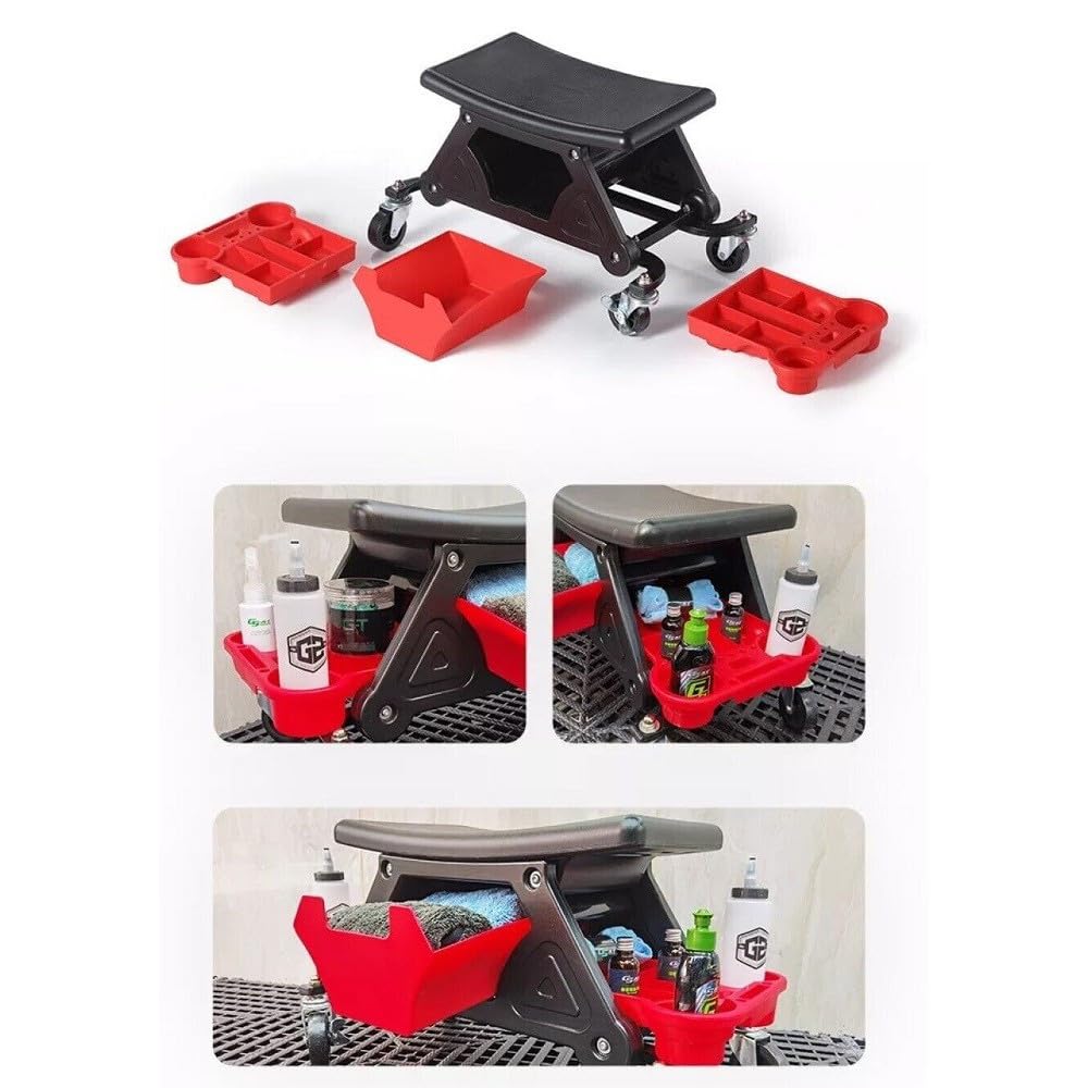 Trade Shop - Sgabello da Officina Meccanico 136kg Seggiolino Carrello Auto Moto con 4 Ruote