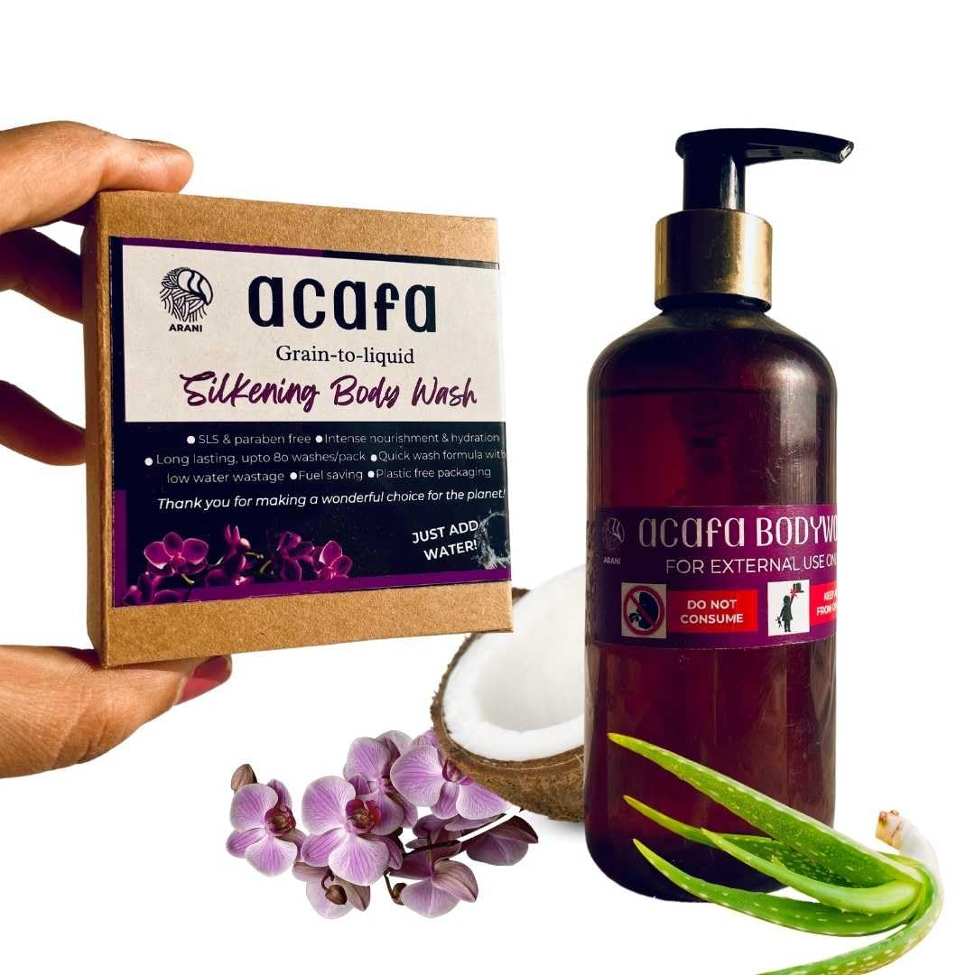 Arani Eco Acafa Grain-to-liquid Silkening Body Wash, SLS & Paraben Free, 80 wash pack, For Softer Smoother Skin | Black Orchid Scent | Brightening Glowing | Hydrates & Deep Cleanses Skin-image-5