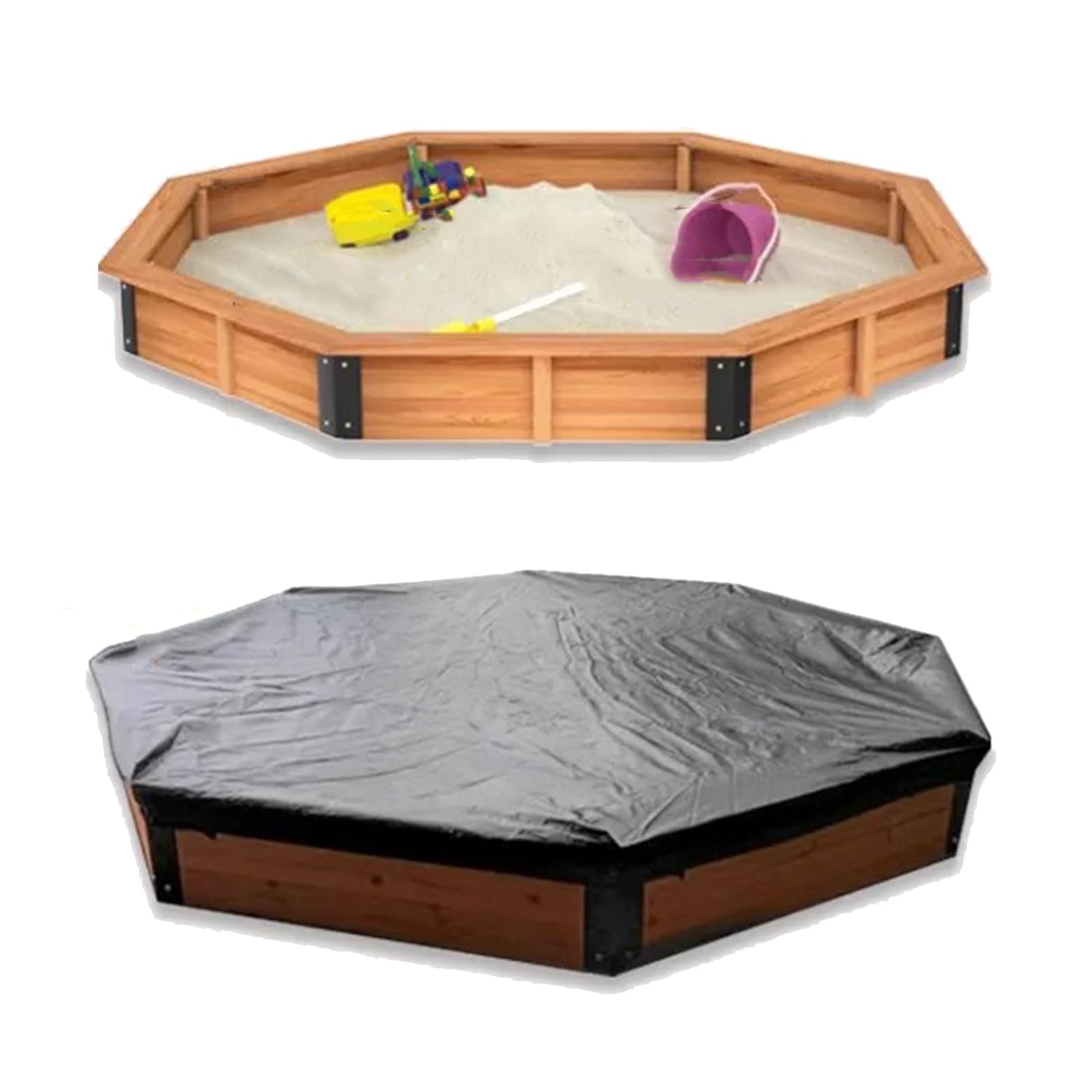 Caja de arena octogonal de madera con paño de cubierta para jugar al aire libre, fácil de montar para niños de 3 a 8 años, tamaño grande