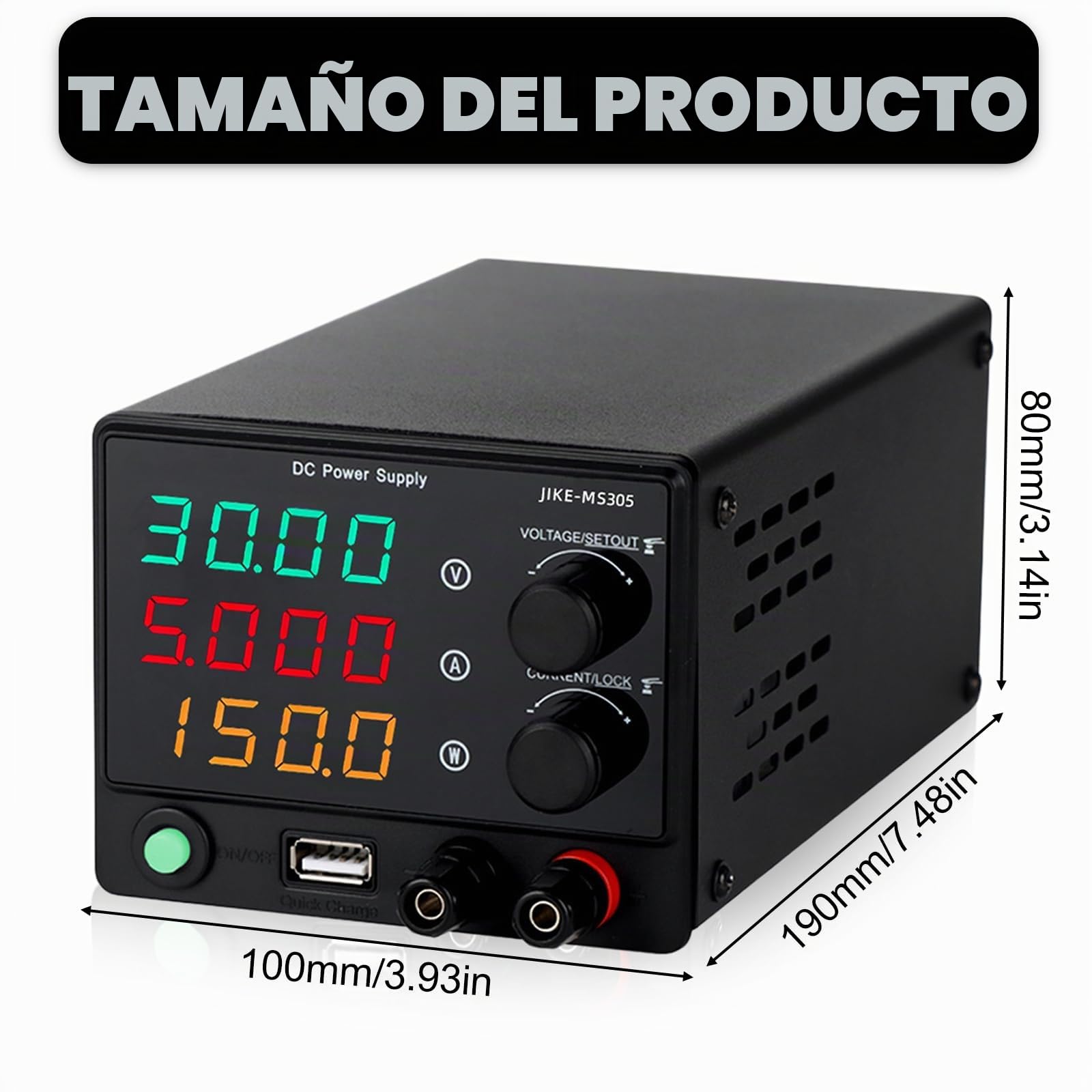 Fuente de alimentación de laboratorio, 30 V, 5 A, 150 W, fuente de alimentación de laboratorio, indicador LED de 4 dígitos y llave de bloqueo, CC 0-30 V, 0-5 A, fuente de alimentación regulable, mini