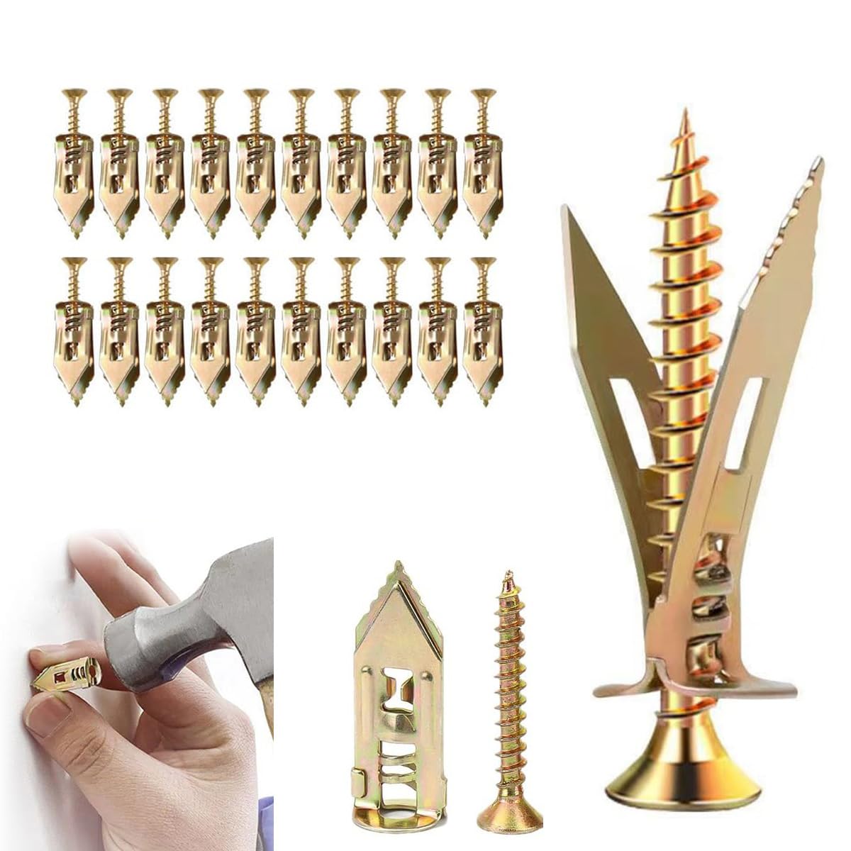 Self Drilling Anchors Screws, Self Drilling Drywall Anchors and Screws kit for Wet and fix Drywall Anchor Repair Tools for Fixing Garden Statues,Patio Furniture,Garden Deco (20, 1.57+1.77in)