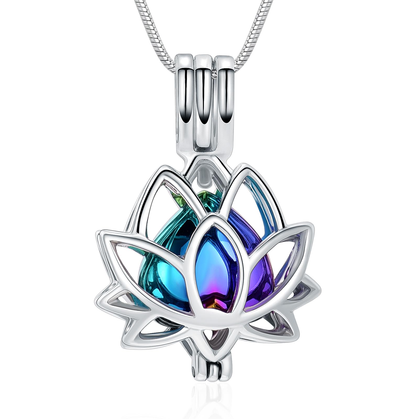 Oinsi Cremation Jewelry Lotus Shape Stainless Steel Memorial Necklace Inside Mini Heart Urn Holder Necklace For Ashes