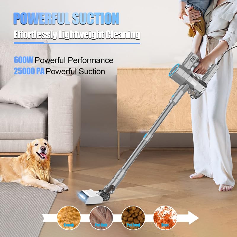 KIKETECH Cord Vacuum Cleaner, Powerful Stick Vacuum,1.2 L Dust Cup, Rechargeable Vacuum Pet for Hair, Carpet, Hardfloor