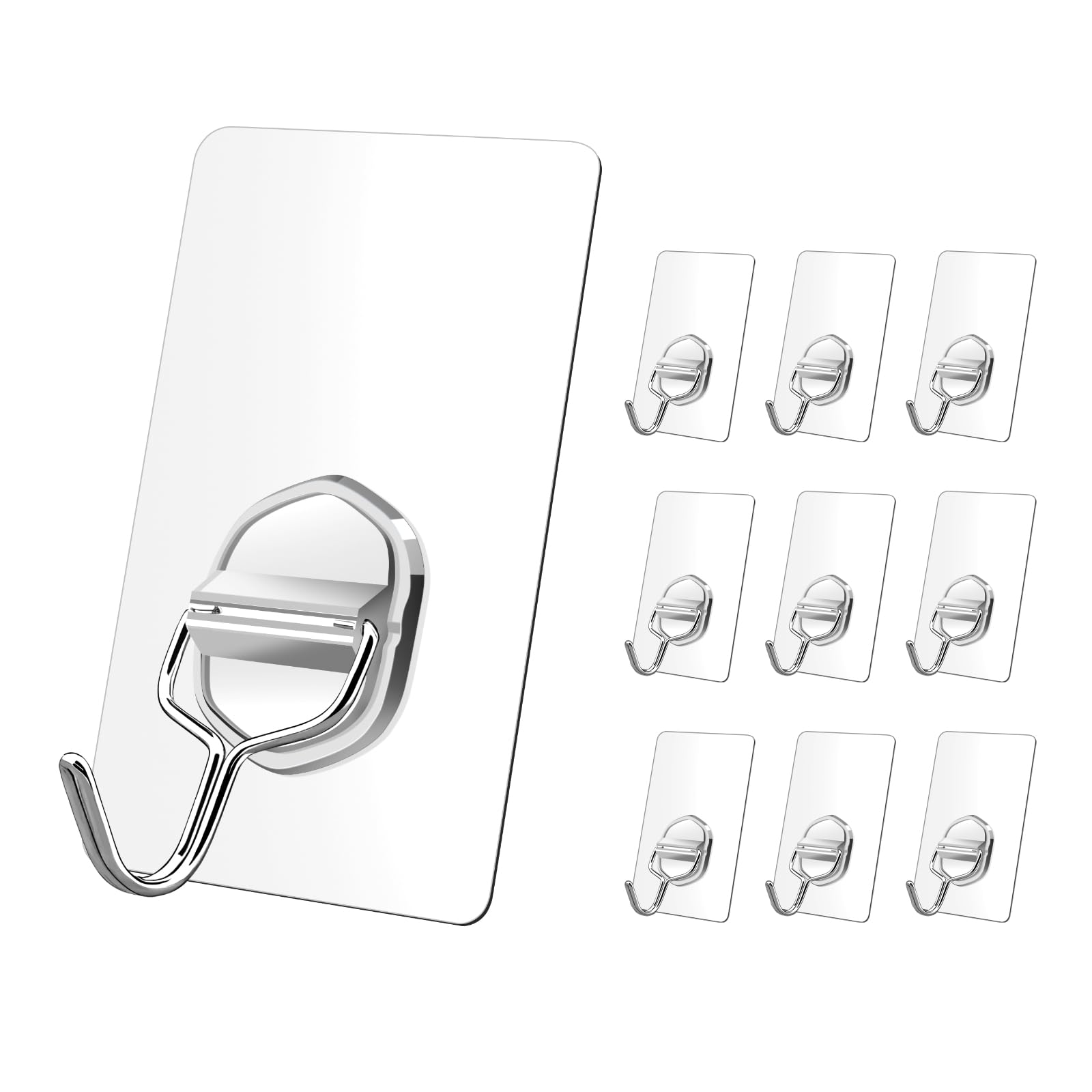 Etopgo Klebehaken Extra Stark, 12 Stück Transparent Selbstklebende Haken Wieder verwendbar, Spurlos Entfernen, Große 6x8 cm Edelstahl Haken für Badezimmer, Decke, Wand, Küche