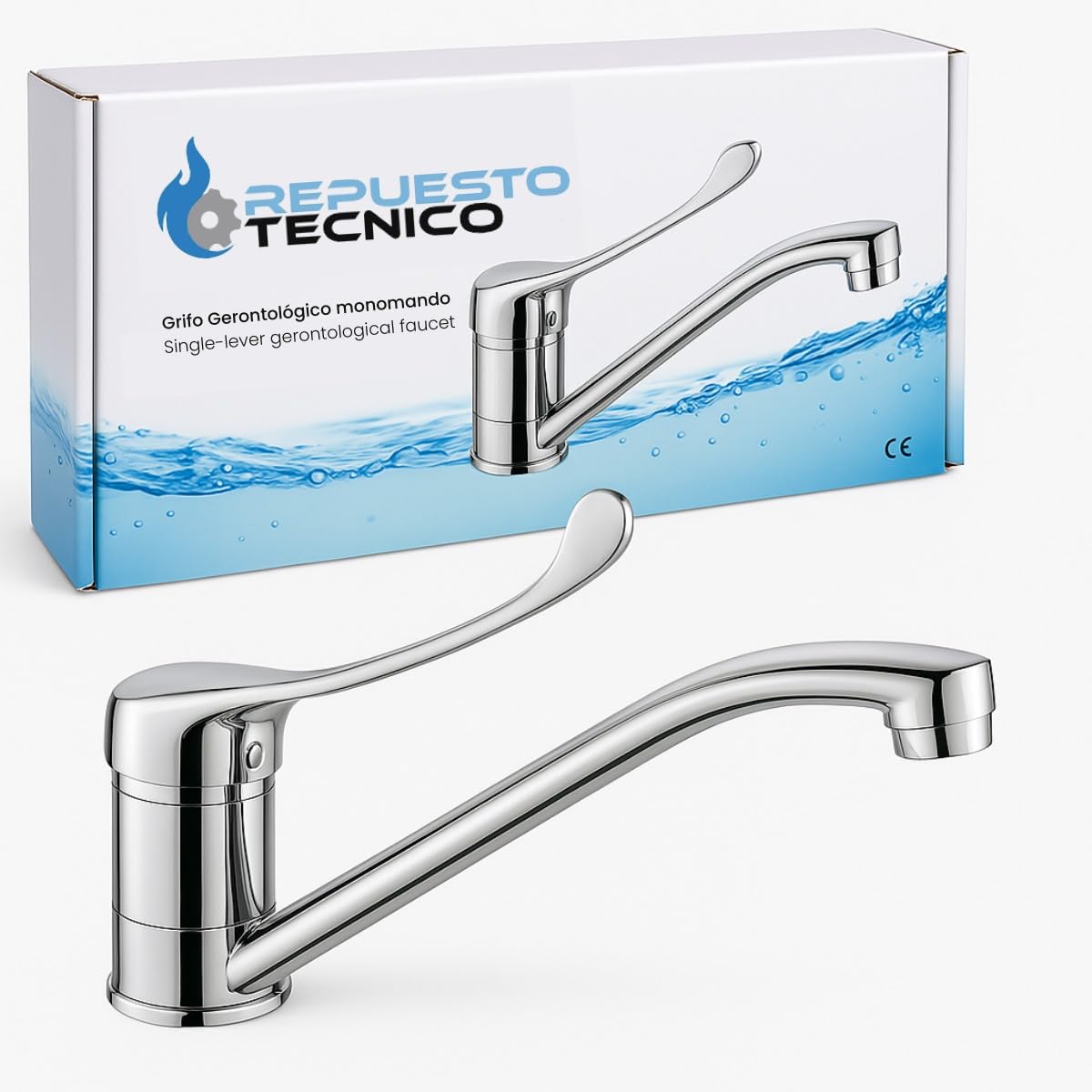 Ricambio Tecnico | Rubinetto Gerontologico Monocomando con Leva Lunga a Gomito e Beccuccio Girevole | Rubinetti Sanitari per Ospedali, Laboratori e Lavabi di Accessibilità