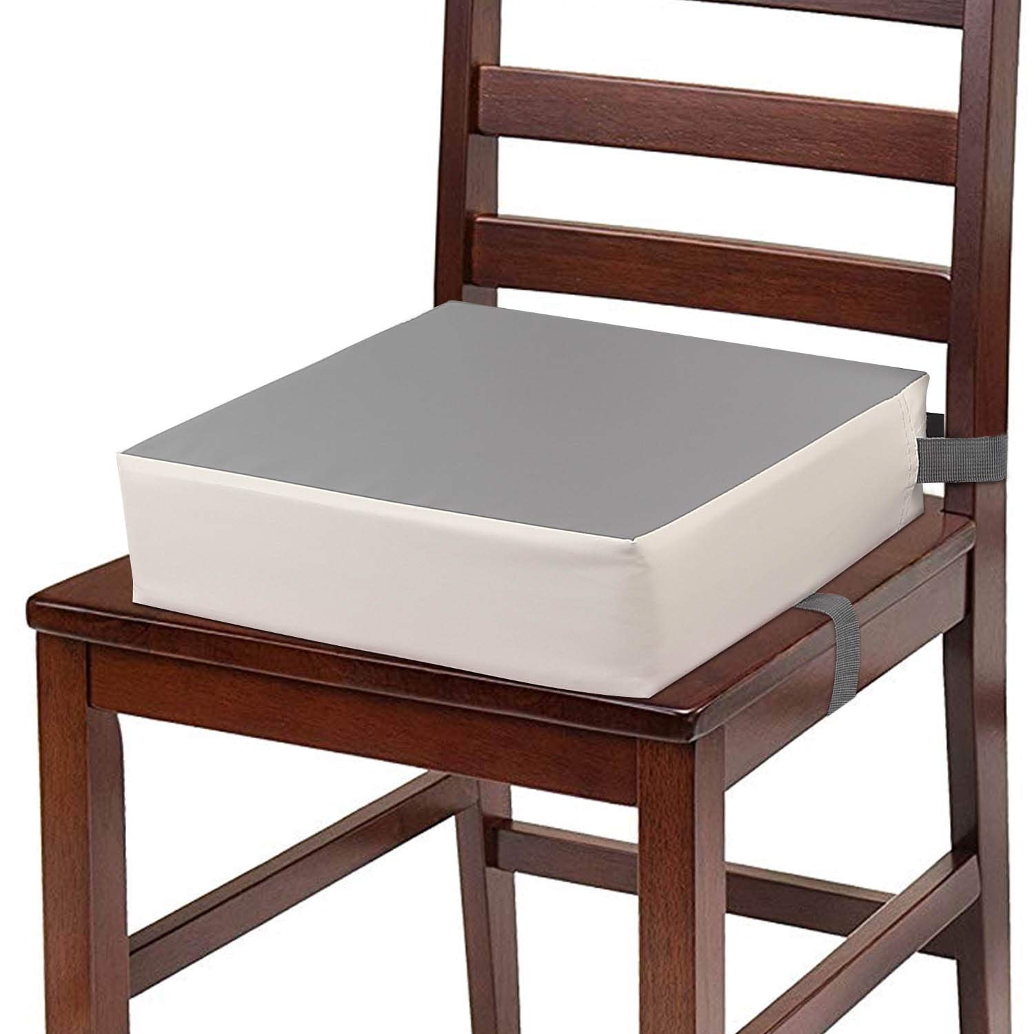 Rehausseur Chaise Enfant Coussin, en Toile de Coton Lavable avec 2 Sangles, Boucle de Sécurité, Motif de Dessin Animé Pour Enfant (gris + beige) 111