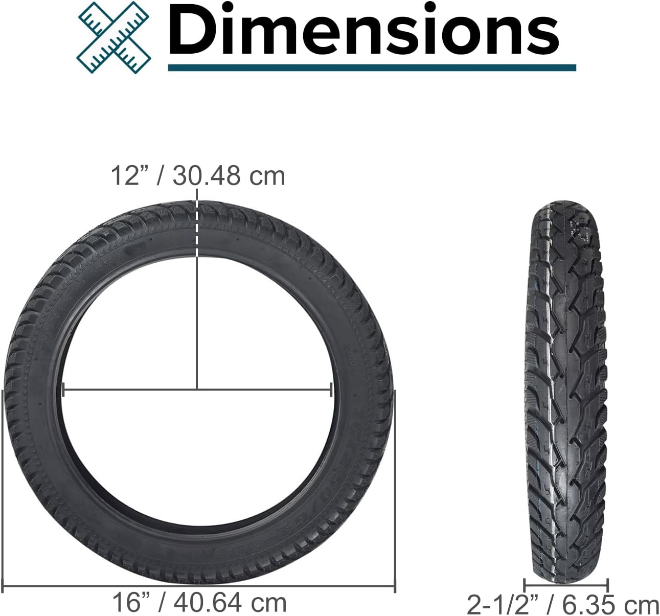AlveyTech 16x2.50 (64-305) Tire with Directional Tread with Tube Set for Scooters & Jogging Strollers