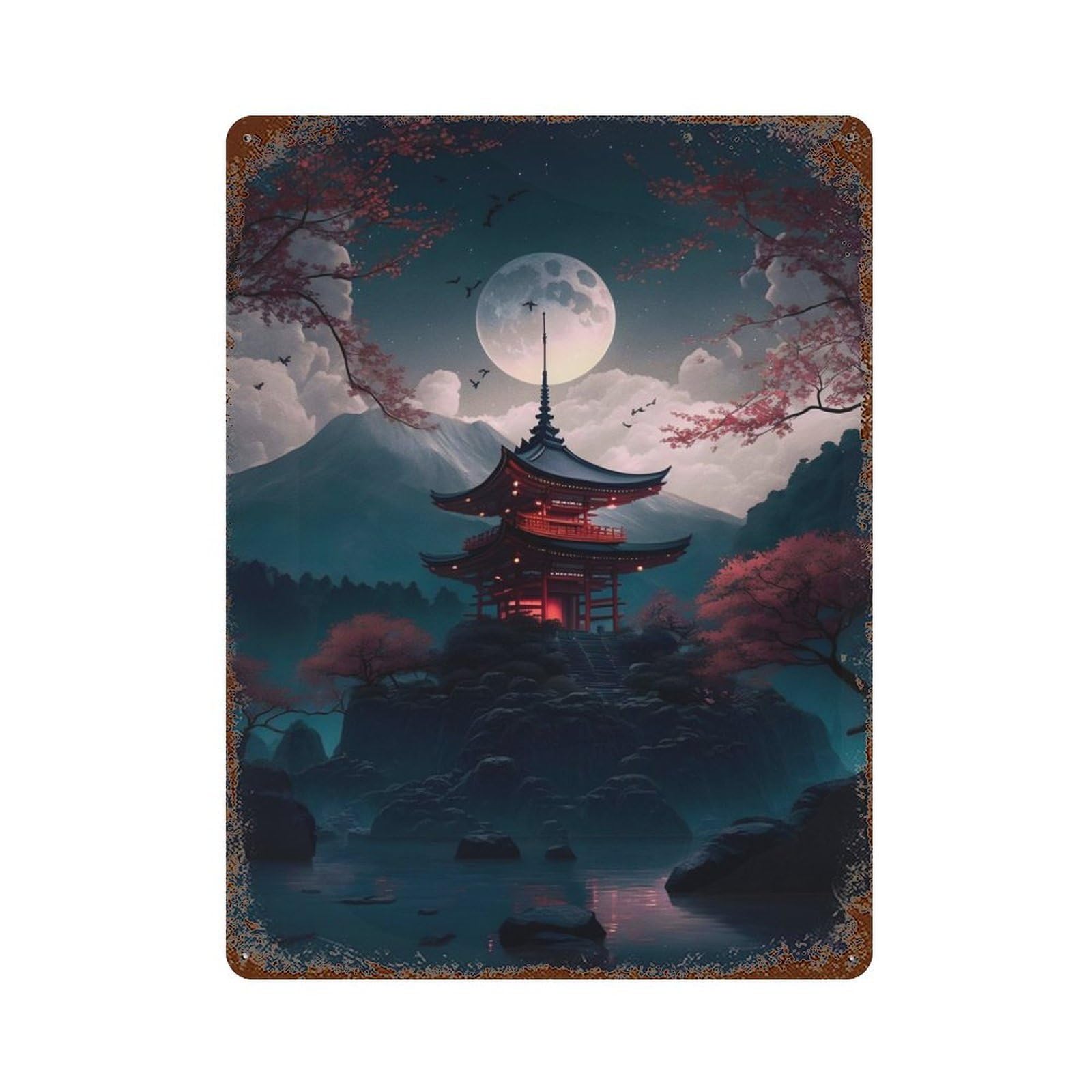 Japanese Night 06 Rusty Metal Tin Sign 15.7"x11.8", Industrial Home Decor for Garage, Pub Or Kitchen