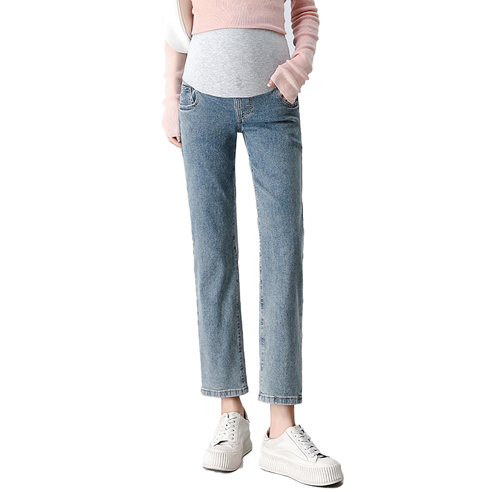 Generisch Pantaloni premaman da donna: comoda vestibilità a metà polpaccio con fascia elastica in vita, effetto jeans, ideali per attività all'aria aperta, tempo libero, abbigliamento per la