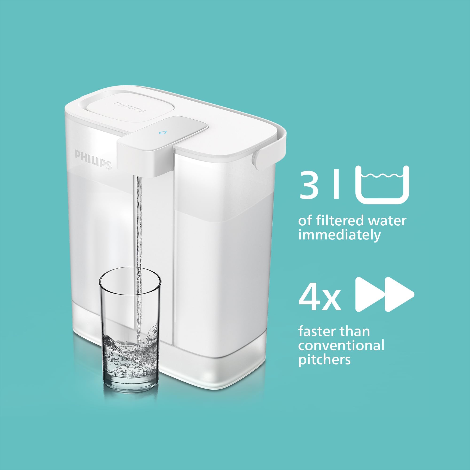 Philips Water Caraffa filtrante Instant (3 L) – 3× filtro Anticalc+ – Riduce calcare e cloro, migliora il gusto delle bevande calde - 3