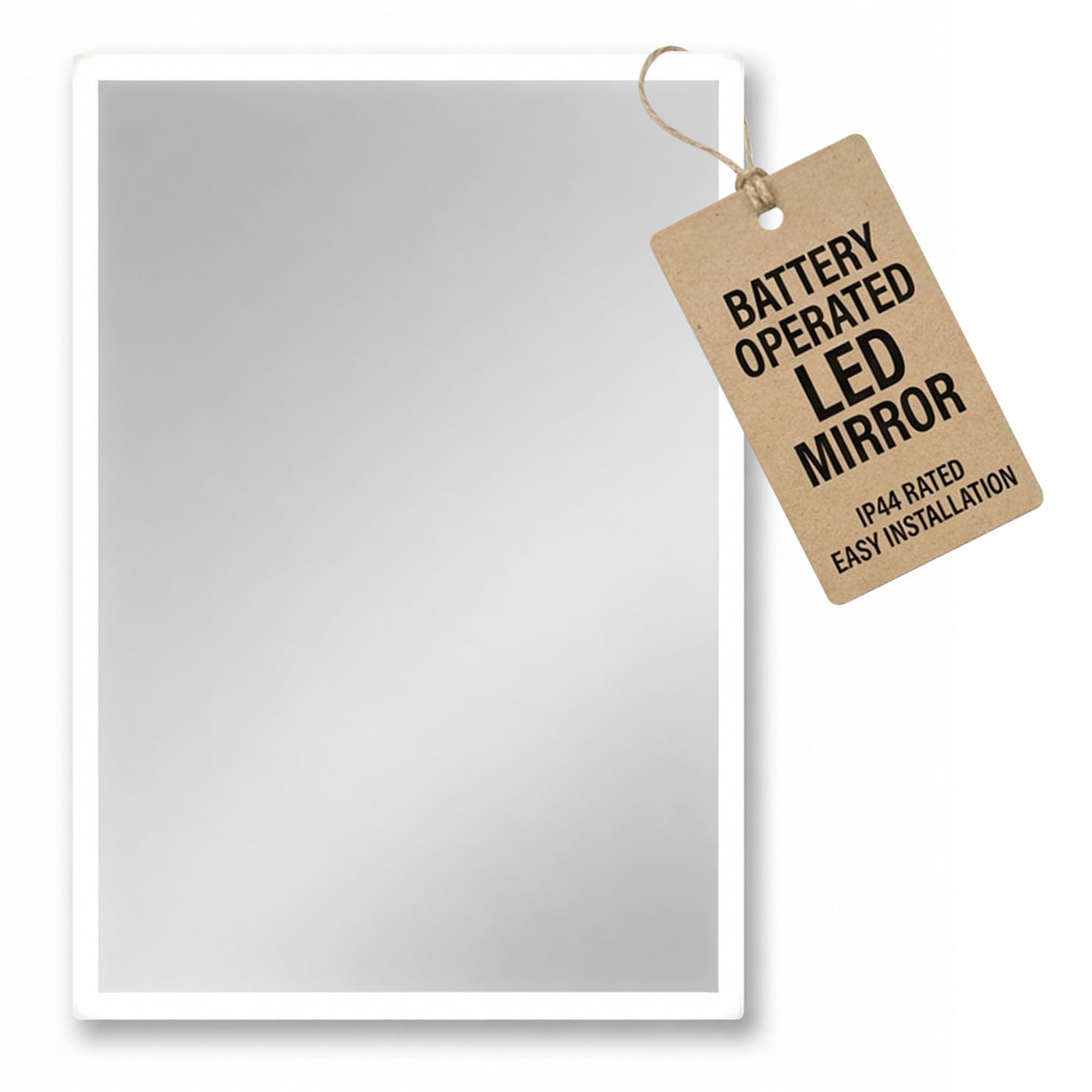 Illuminated Bathroom Mirror with LED Lights 500x700mm IP44 Rated - Verve Portrait Lithium-Ion Battery Operated Bathroom Mirror,Light Up Wall Mirrors with Rocker Switch, Frameless LED Mirrors for Walls