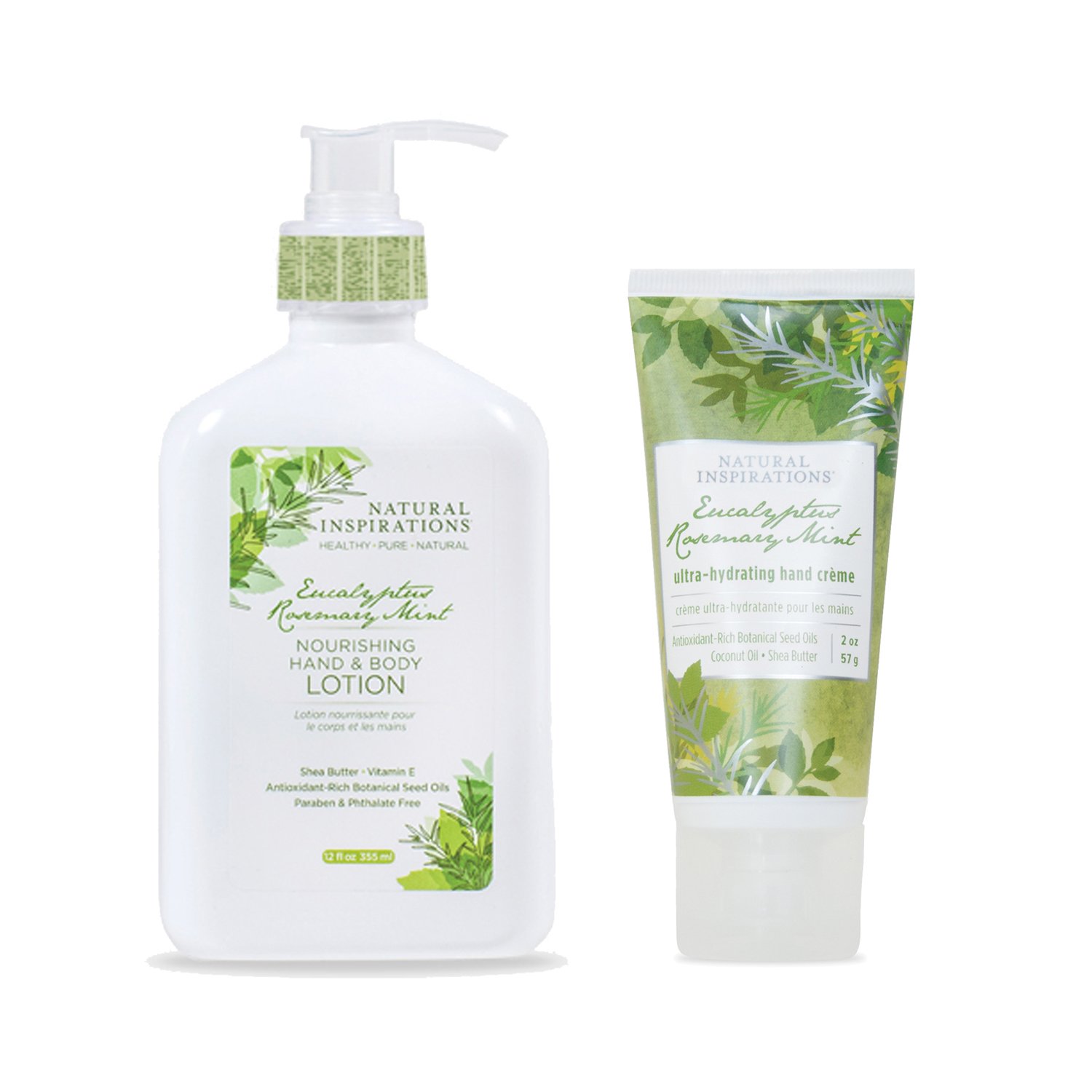 Natural Inspirations Hand & Body Lotion and Hand Creme Gift Set - Eucalyptus Rosemary Mint