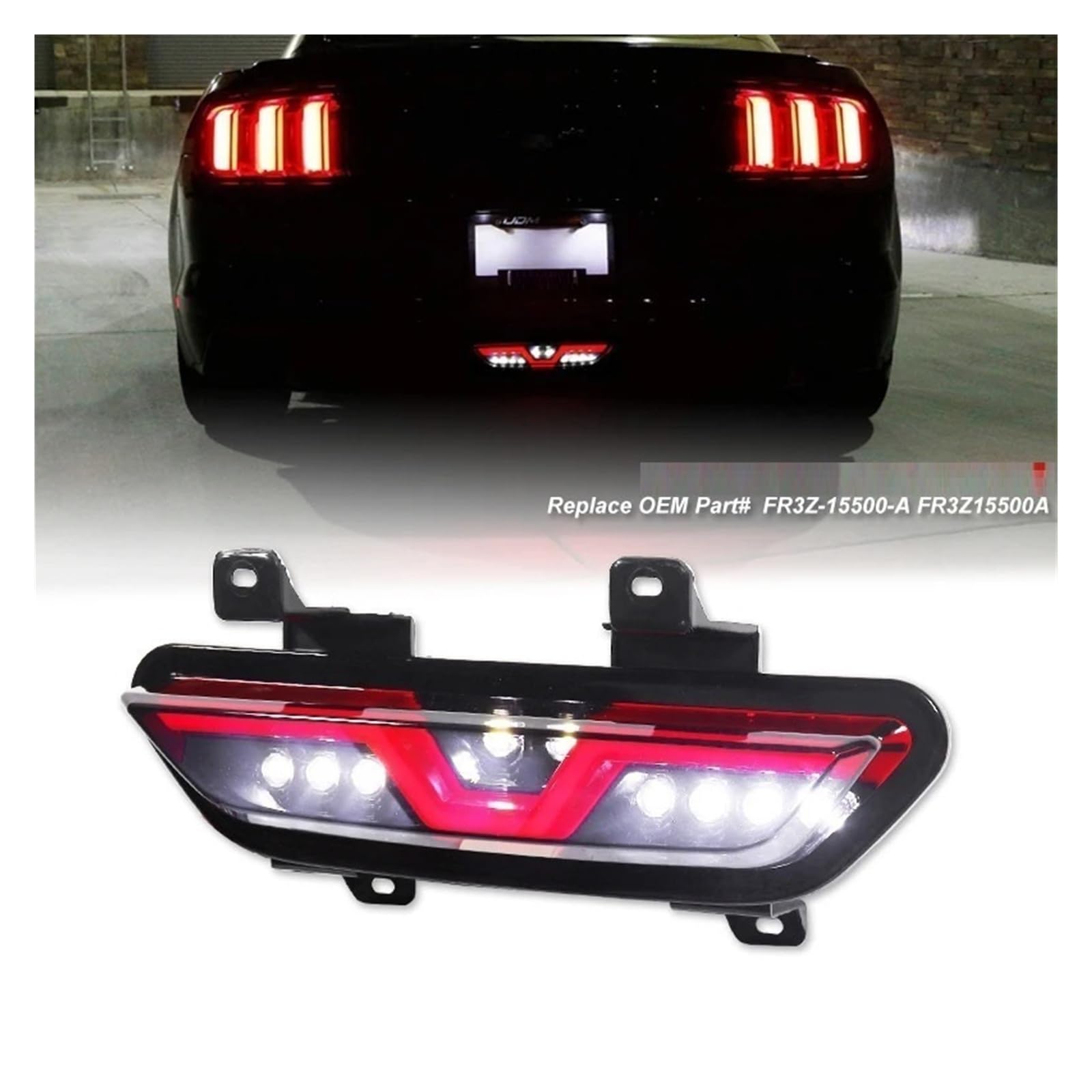 Fendinebbia posteriore con lente fumé for Ford Mustang 2015-2018 Anello LIGHT rosso come lampada di coda/freno e LIGHT bianco come lampada di retromarcia di riserva