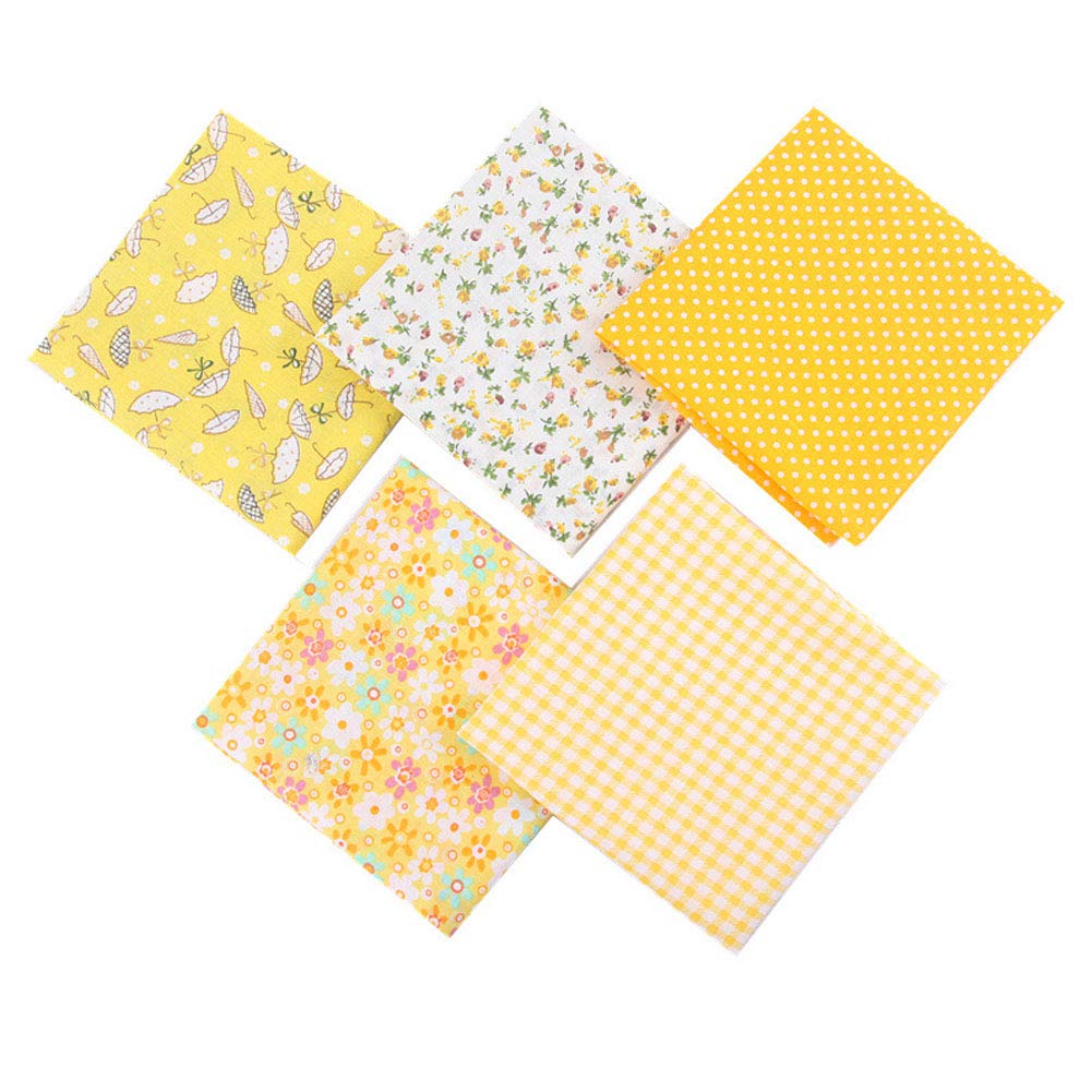 Camelliass Yellow Floral Cotton Fabric Squares 20" X 20" (50Cm X 50Cm) 5Pcs, Fabric Patchwork Craft, Quilting Squares Bundles,Cotton Fabric For Patchwork Diy Sewing Scrapbooking