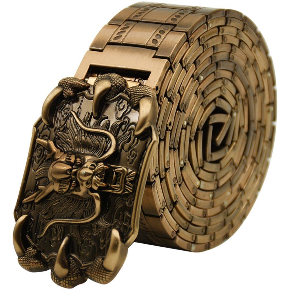 Ceinture de luxe style chinois avec boucle dragon en acier inoxydable