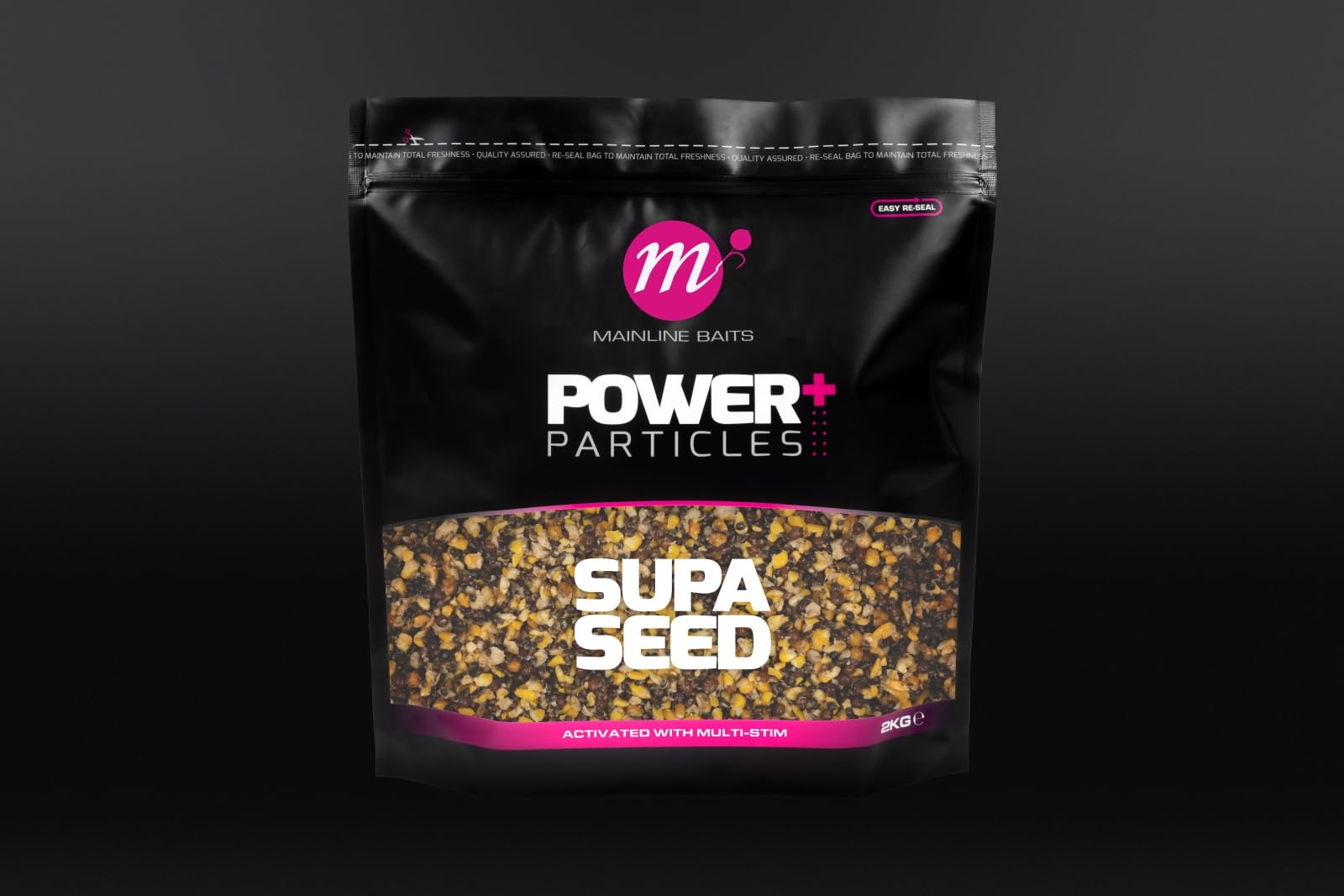 Mainline Baits Power+ Particles Supa Seed 2kg, Seeds, Tares, Crushed Maize and Tigers, Multi-Stim liquid Additive, Spod Mix and Loose Feed, Code M37026.
