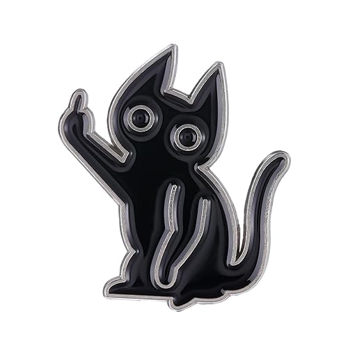 Enamel Cat Pin, Funny Cat Brooch Pin,Black Cat Pin Cool Cute Lapel Brooches Creative Humor Animal Gesture Lapel Badge for Colthes Jacket Bag Hat Backpack