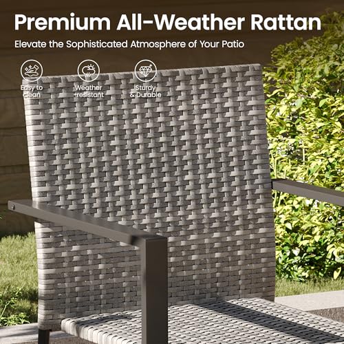 Image of Amopatio Stackable Patio Dining Chairs Set of 4, All-Weather Breathable Rattan Outdoor Dining Chair, Steel Frame, Armchair w /Armrests, for Garden, Porch, Deck, Poolside, Fire Pit, Gray
