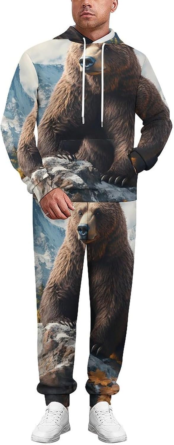 Brown Bear Men's Hooded Set Casual 2 Pieces Suits Pullover Tracksuit Hoodies And Sweatpants