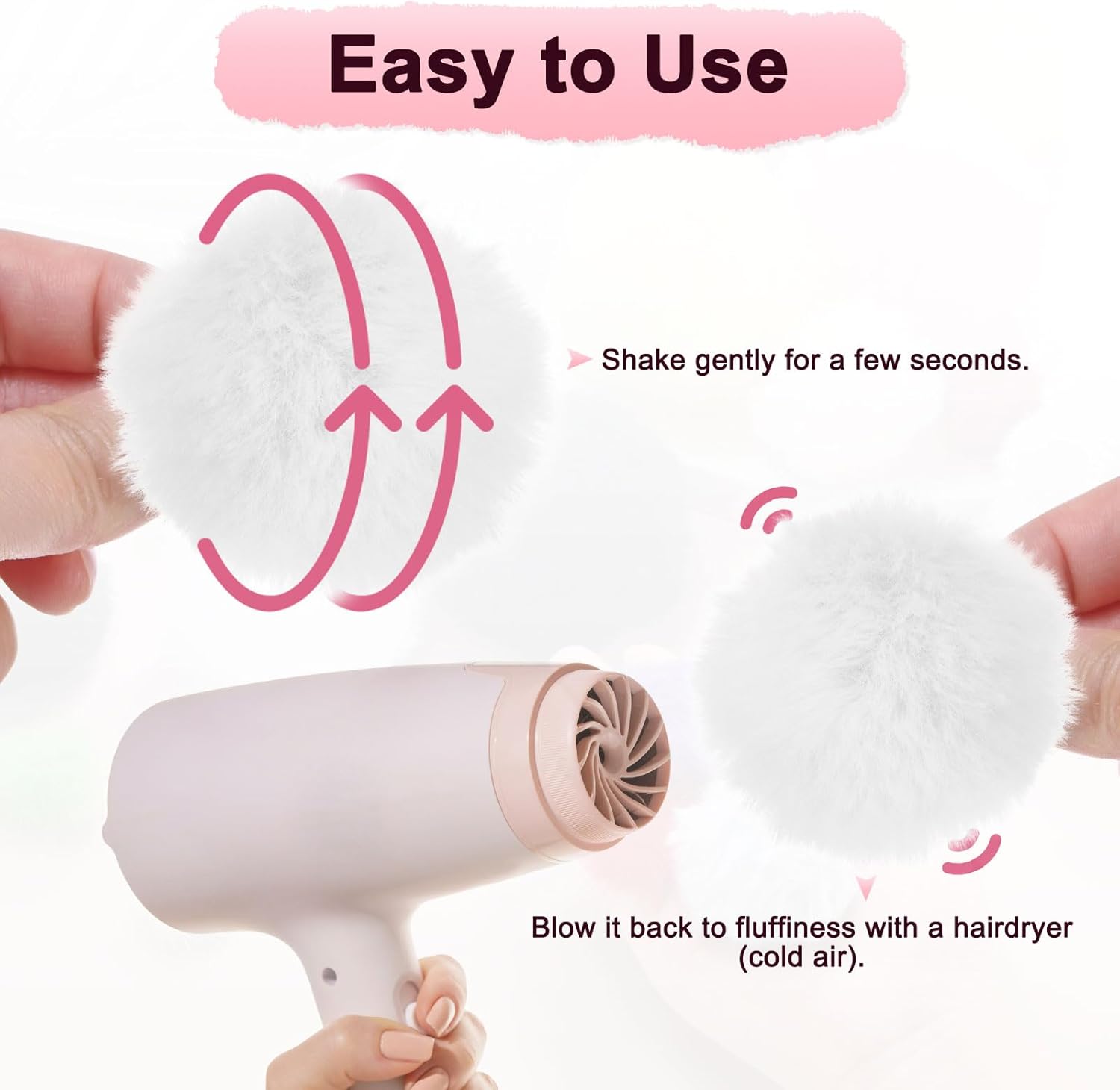 M METERXITY 25-Pack Faux Fur Pom Poms, 1.2 Inch/ 1.6 cm Soft Fluffy Pompoms Balls Faux Rabbit Fur with Elastic Loop for Hats/Bags/Keychains/Knitting Accessories/DIY Crafts [White] - Image 4