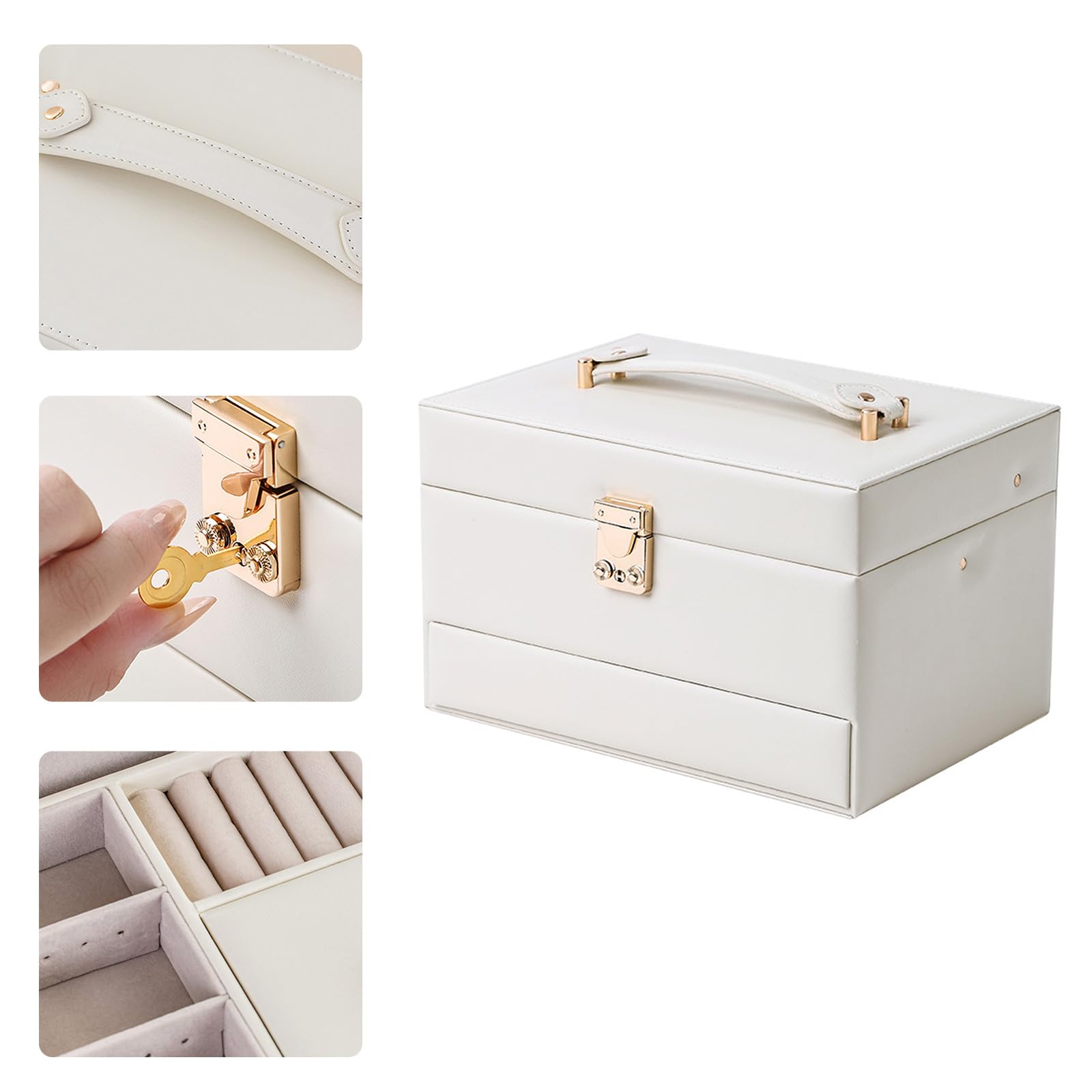 Joyero de apertura automática, organizador de cuero de 3 niveles para aretes, collares, anillos, estuche de almacenamiento apto para viajes, estuche de joyería con múltiples compartimentos