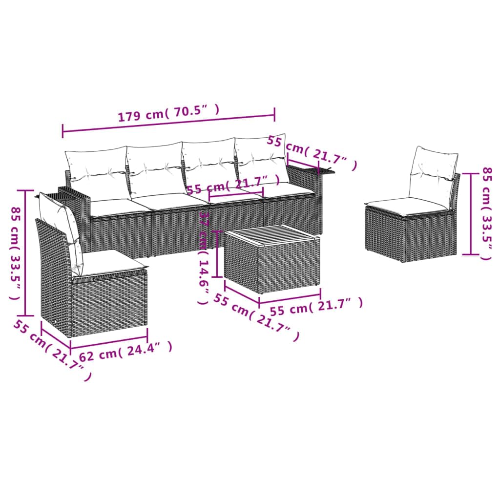 Salon de Jardin 7 pièces Beige en résine tressée avec Coussins modulables, canapé, Fauteuil, Pouf, Table en Acacia, idéal terrasse, Balcon, extérieur, Patio, Confort détente