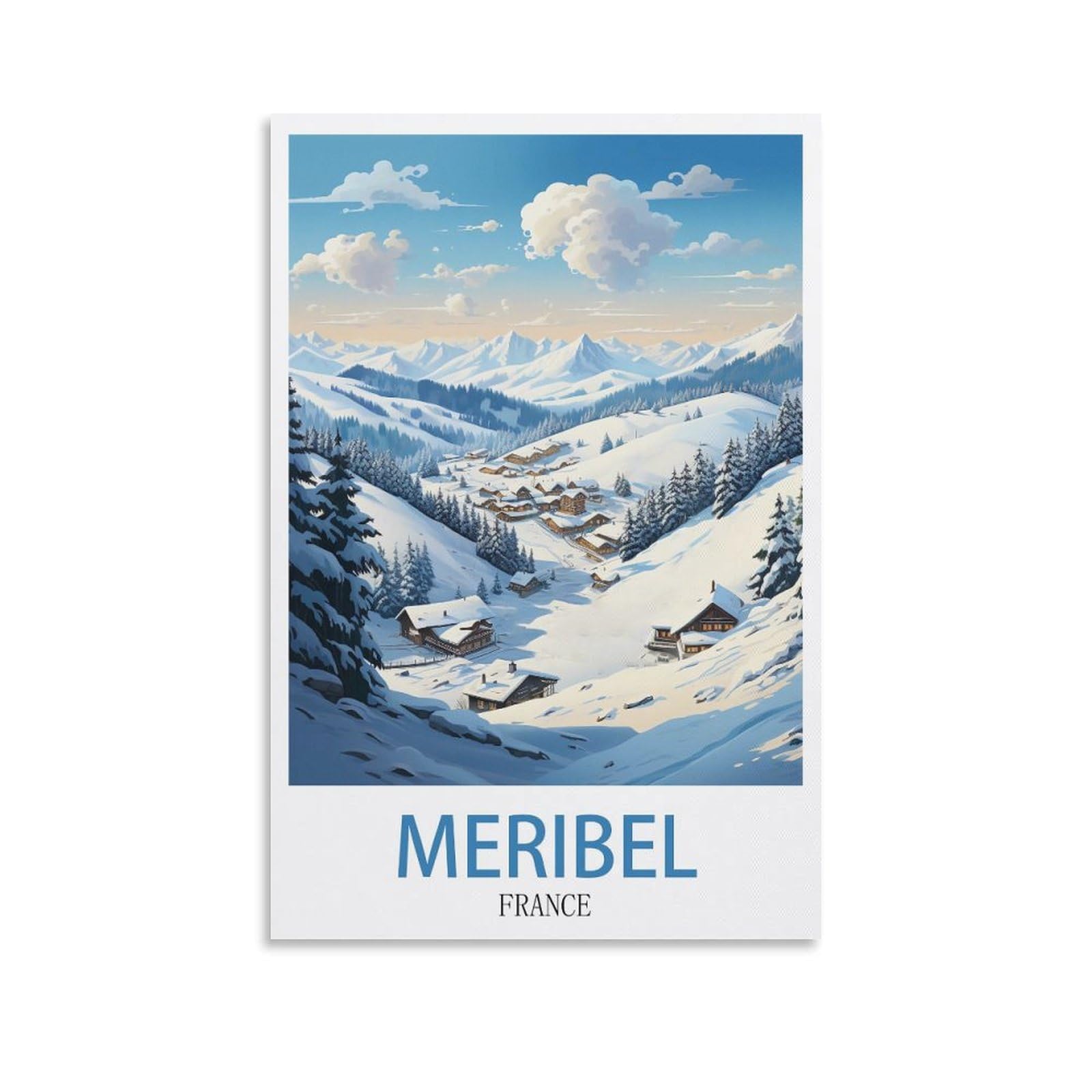 CNAHEIZ Meribel Ski France Vintage Travel Posters Tree 24x36inch(60x90cm) Canvas Wall Art Print Painting for Wall Decor Living Room Bedroom