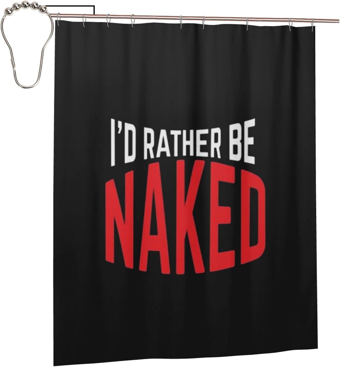 Fpandawang I'd Rather Be Naked Bathroom Fabric Shower Curtain with 12 Buckles and Hooks, Washable, Waterproof, 60x72 Inches