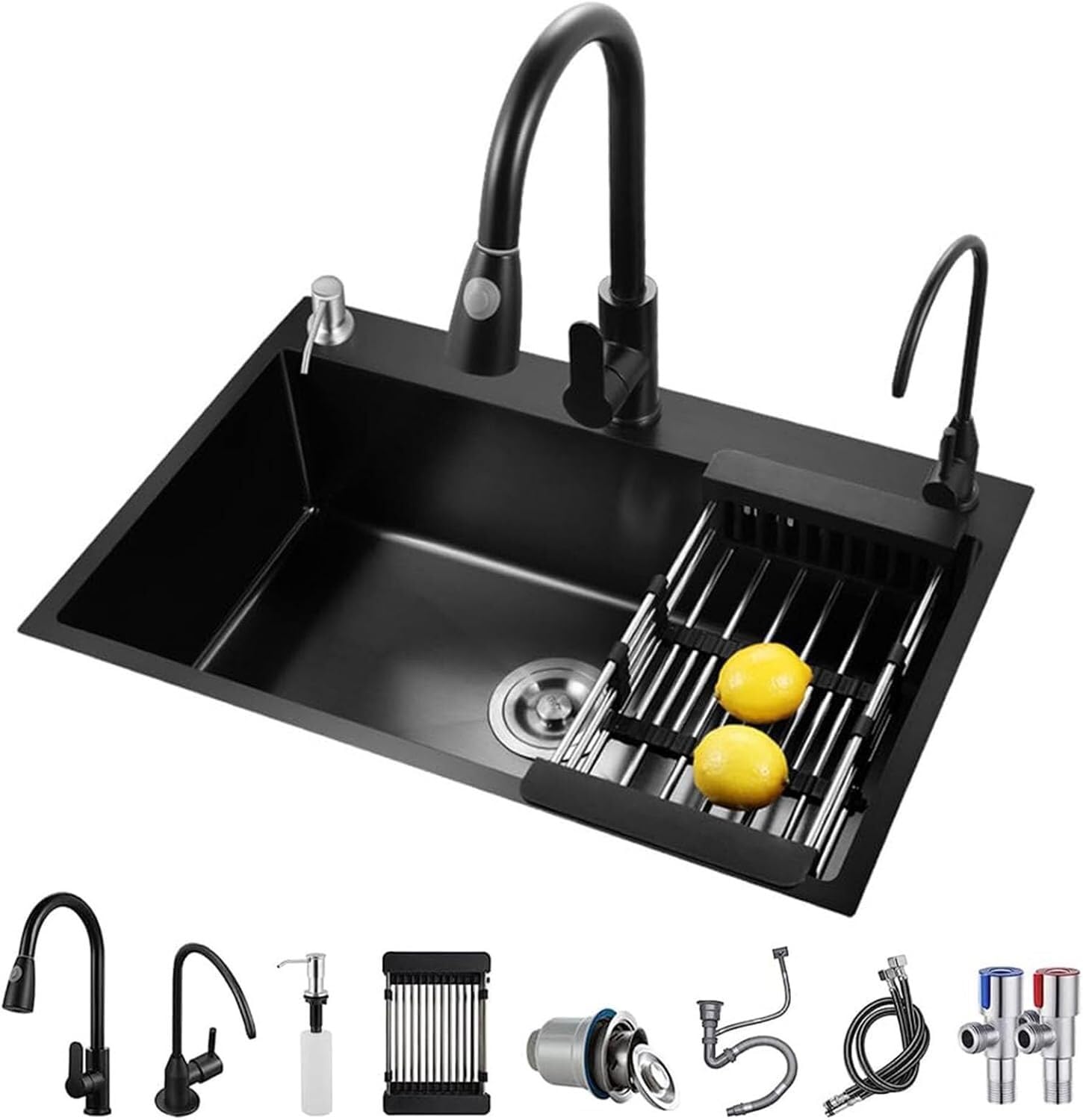Évier de cuisine encastré 60x45cm cuve inox avec bonde de vidage