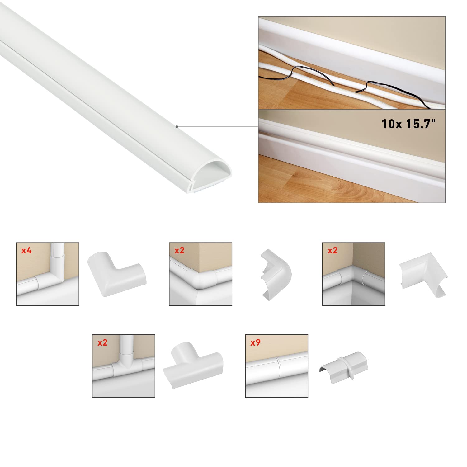 DLine 157in Cord Cover Kit, SelfAdhesive Wire Hiders, Half Round