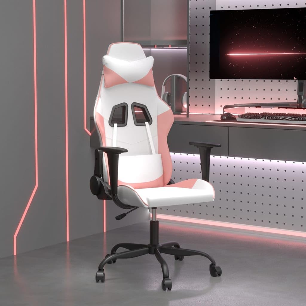 LAPOOH Silla Gaming Cuero sintético Blanco y Rosa, Silla Escritorio, Silla Gamer, Silla Oficina, Silla Ordenador, Silla Estudio, Silla Despacho - 3143650