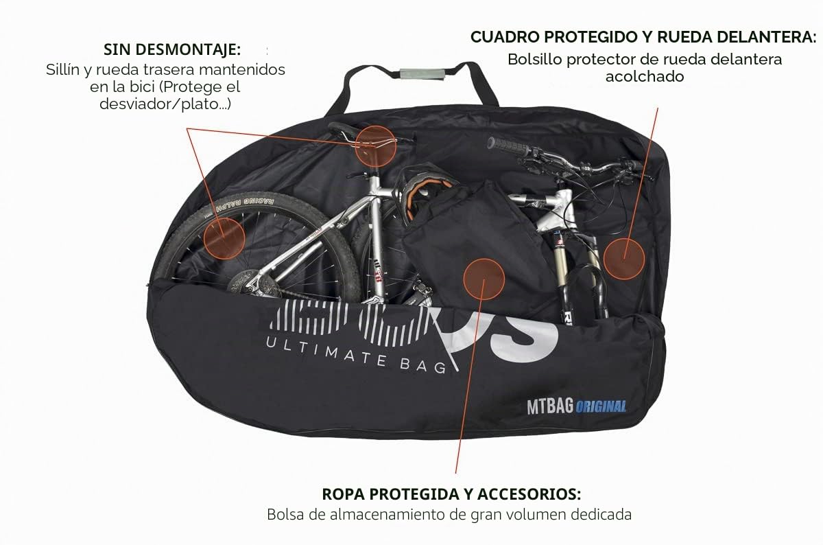 Funda de Transporte para BTT MTBag Original New de Buds-Sports Sin Desmontar la Rueda Trasera - en Unos Segundos tu Bici Está Protegida - Ideal para Transportar tu Bici, en Coche/Autobús