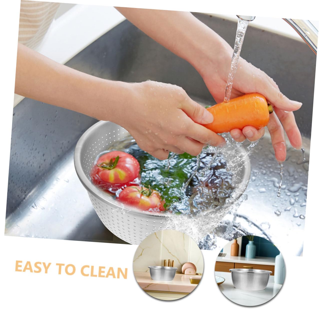 jojofuny Colador de Acero Inoxidable 304 de 26 CM Cuenco Escurridor Perforado para Lavar Verduras y Frutas Cesta Escurridora de Cocina Multifuncional para Arroz y Pasta Uso Doméstico