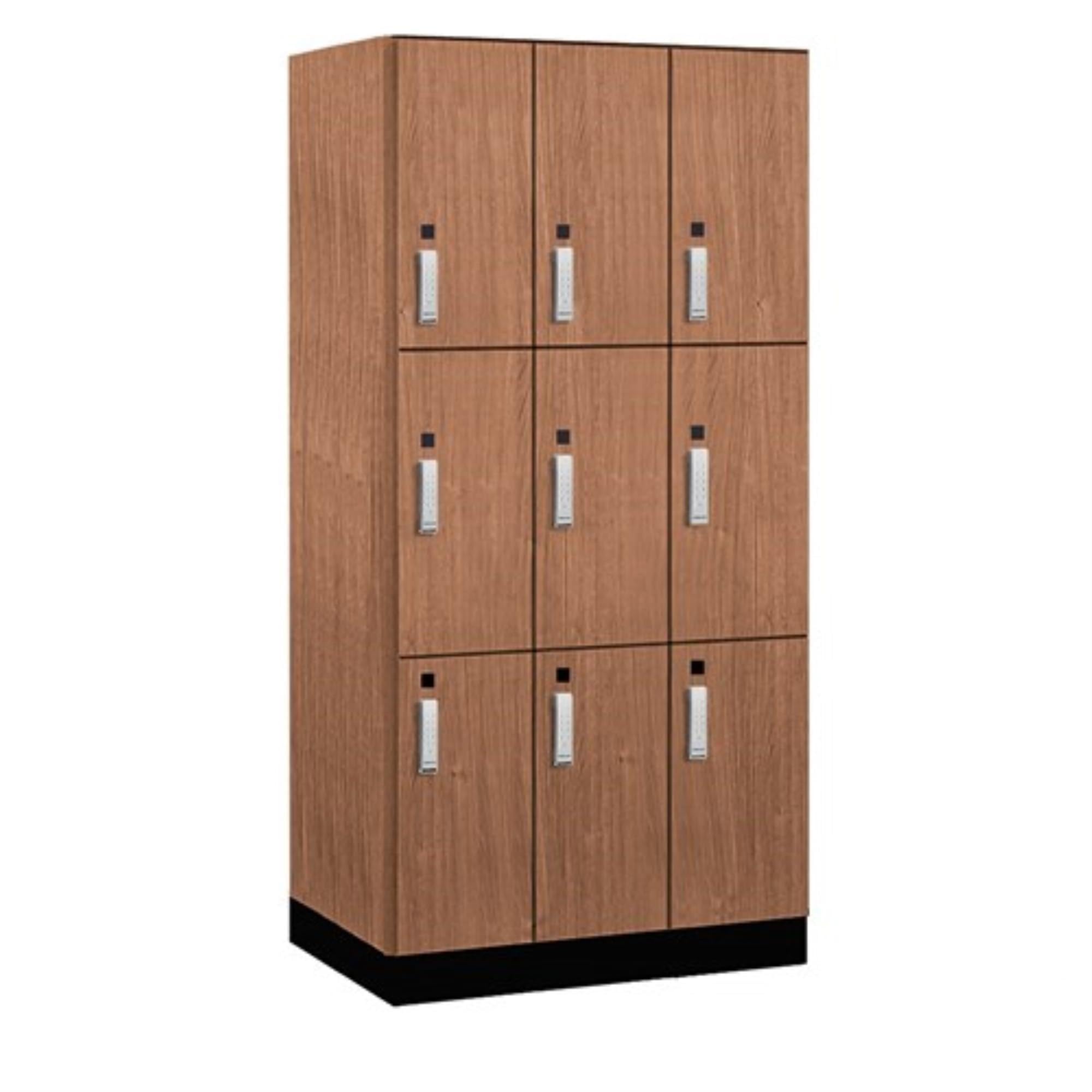 Salsbury 12 Wide Premier Wood Locker-Triple Tier-3 Wide-6 Feet High-21 Deep-Red Oak-Silver Electronic Locks