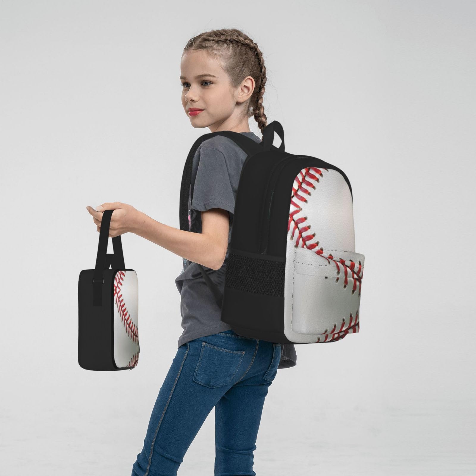 3 szt. sportowa piłka baseballowa nadruk plecak szkolny, duża pojemność, wodoodporny plecak na laptopa z izolowaną torbą na lunch i piórnikiem dla młodzieży gimnazjalnej i przyborów szkolnych
