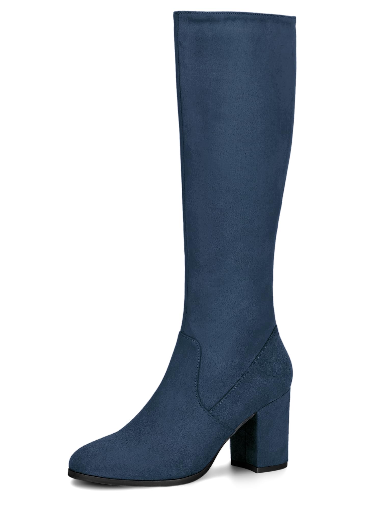 Allegra K Womens Side Zipper Chunky Heel Knee High Navy Blue Boots 7 5 M US -