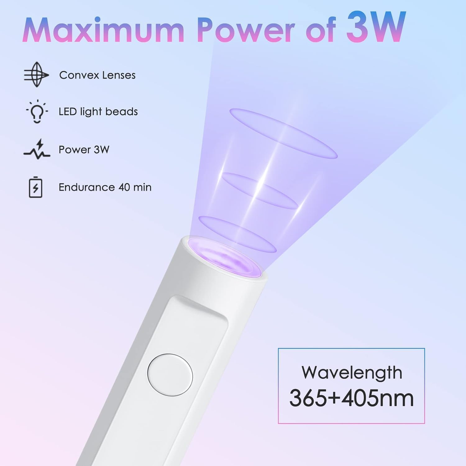 Brille Bee Portable Mini UV Nail Lamp - 3W Handheld Pen Shape Nail Dryer, Professional LED Light for Gel Nails & Resin Curing" (Torch) 2